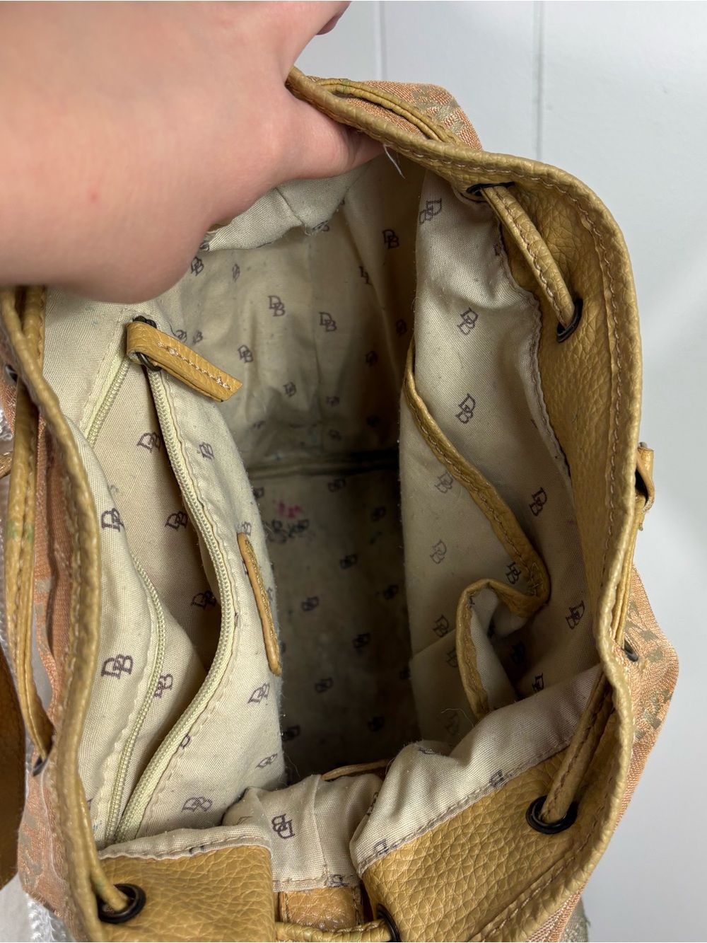 Vintage 90s Dooney & Bourke Brown Canvas Monogram Logo Bucket Hobo Bag *READ* - Picture 11 of 13
